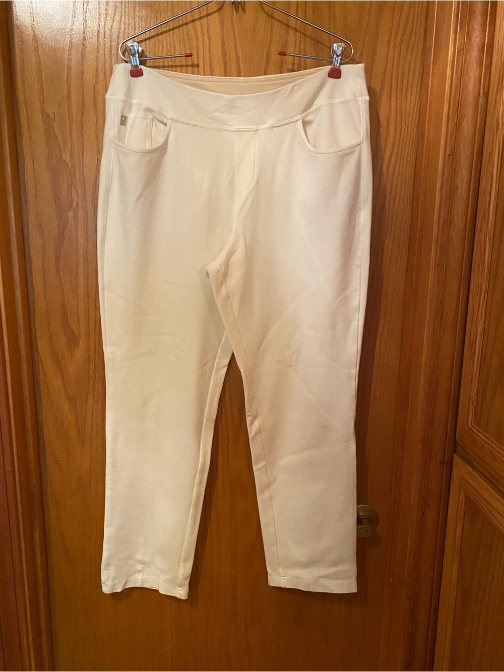 Belle by Kim Gravel Creamy White Pull-On Knit Ponte Pants Sz 14